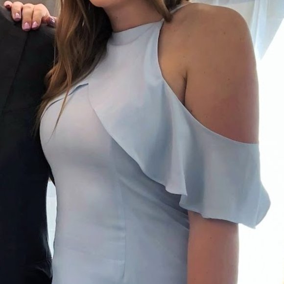 Light Blue Cold Shoulder Shift Dress - Picture 4 of 4